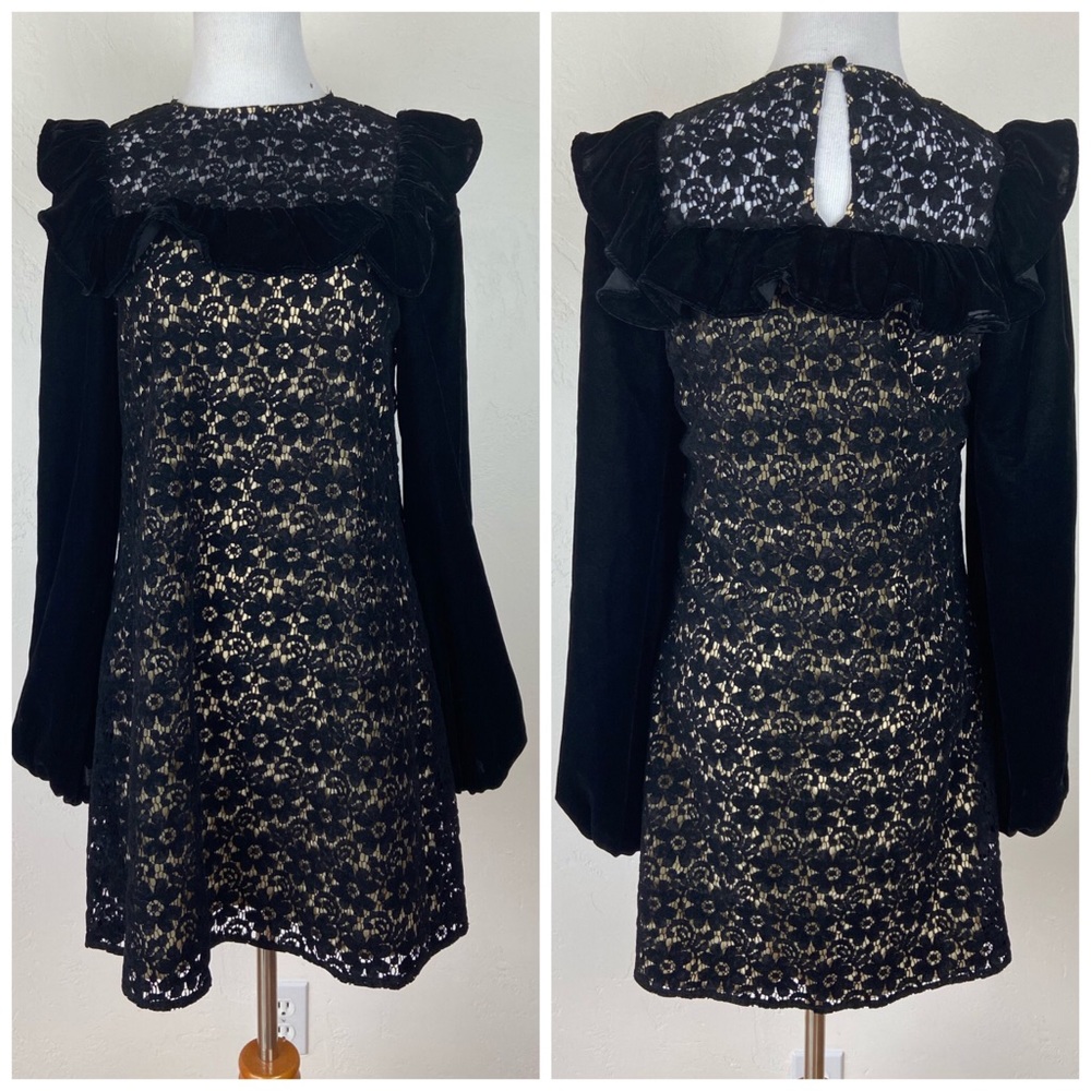 Nightcap Black Lace Velvet Long Sleeve Dress XS